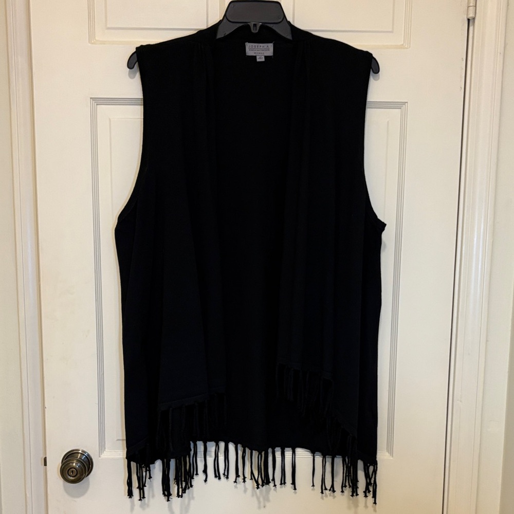 Joseph A Black Sleeveless Cardigan with Fringe